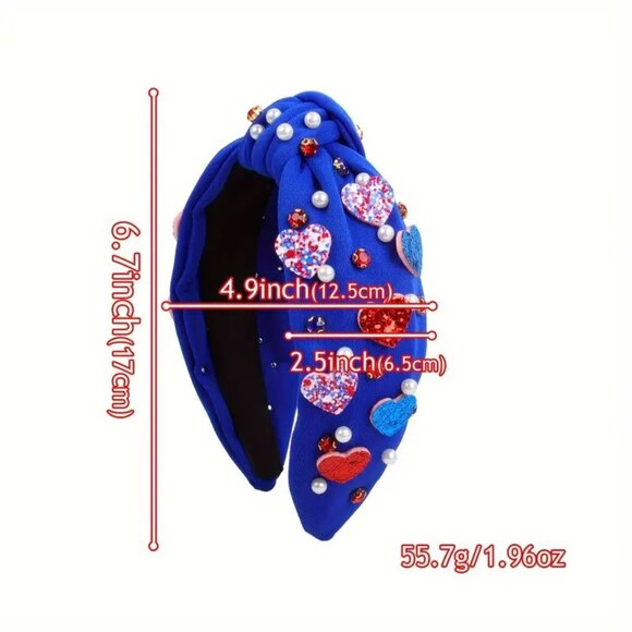 Red Heart & Faux Pearls Patriotic Headband - Picture 3 of 3